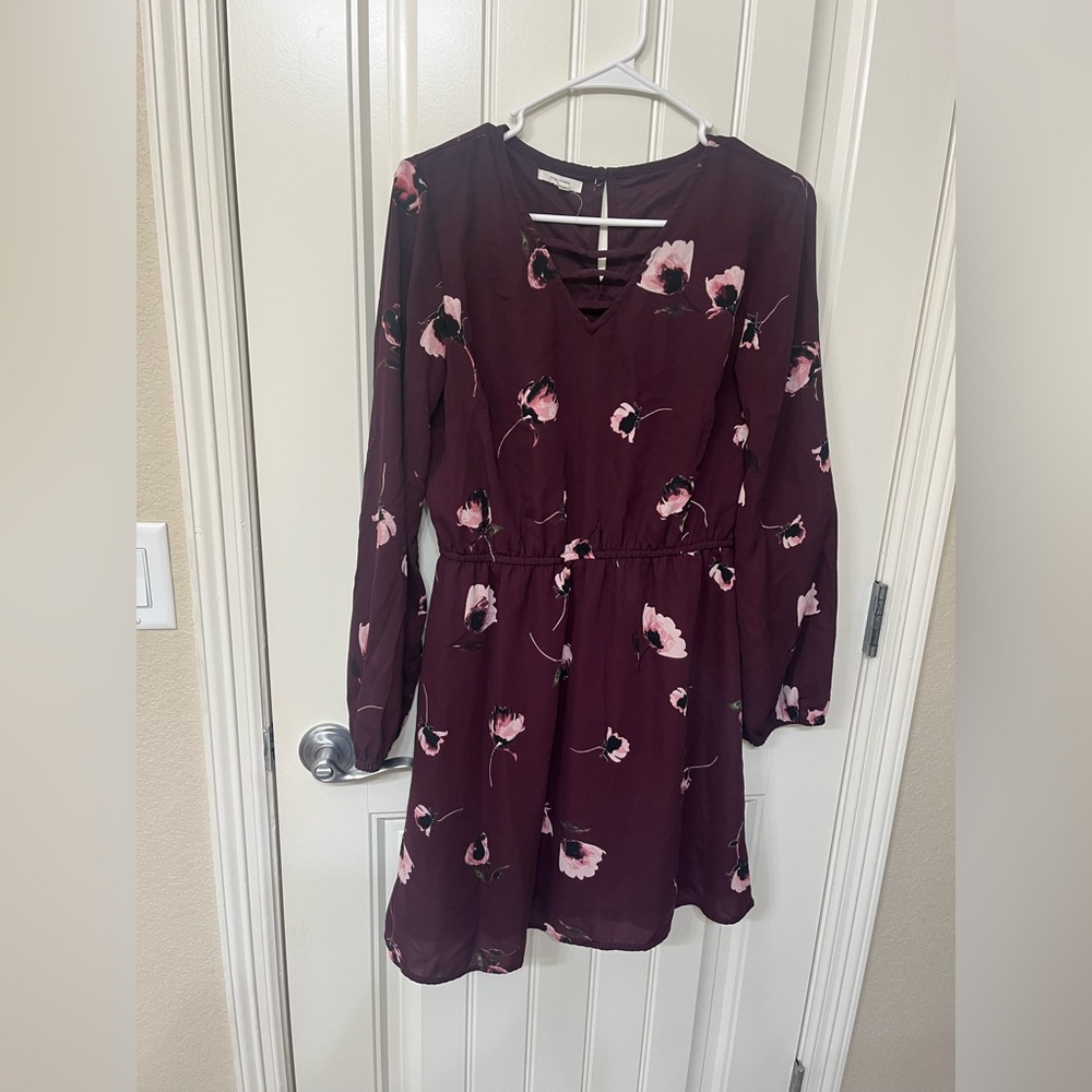 Maurices Burgundy Floral Long Sleeve Dress